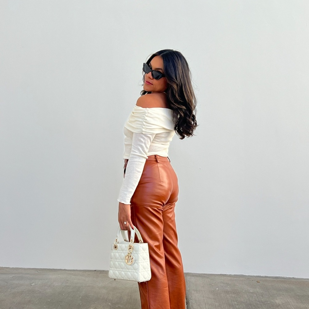 Princess Polly Ashlea Faux Leather Flare Pants | Size M/L | Brown